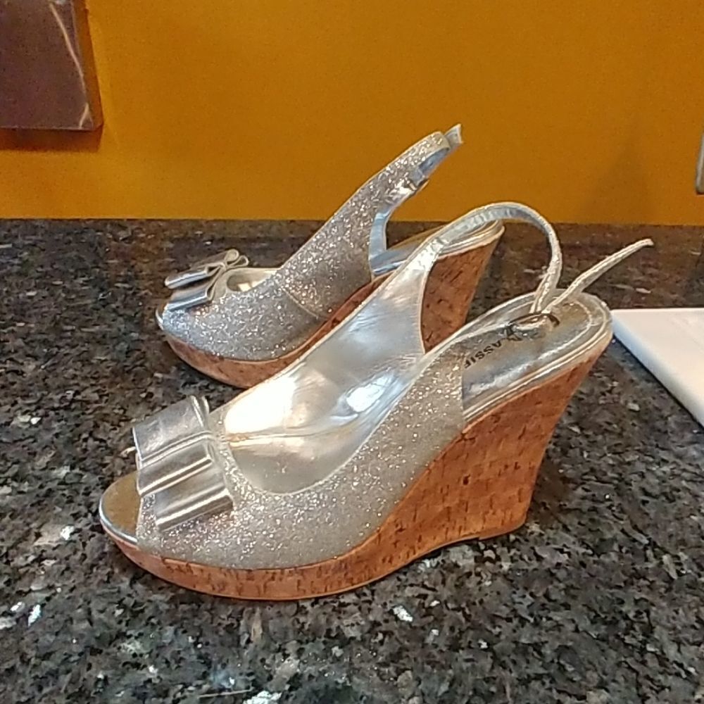 CityClassified Silver Glitter Slingback Wedges - Picture 3 of 8